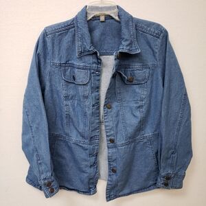 Jessica London 16 W Blue Denim Jacket Womens Plus Flair At Waist Pockets Blazer